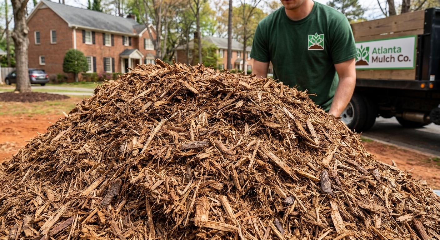 Natural shredded hardwood mulch before dyeing, close-up texture