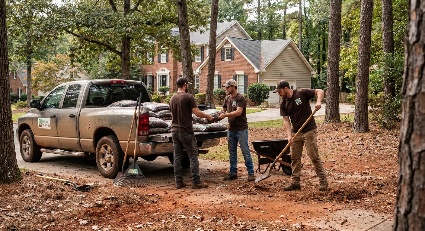 The Atlanta Mulch Co. crew and truck loaded with bulk mulch